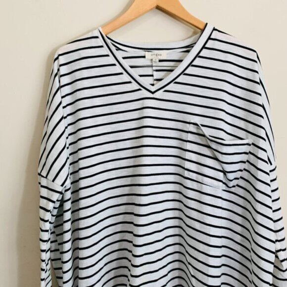 Umgee Women's Size Small Drop Shoulder Dolman Sleeve Striped Hi Low Tunic Top - Picture 4 of 8